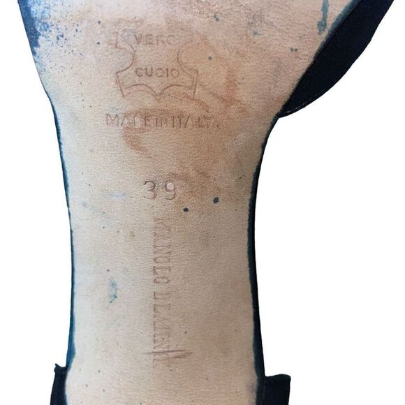 Y2K Manolo Blahnik Died Black Silk Rhinestone Buckle Peep-Toe High-Heel Pump | S - Picture 11 of 11